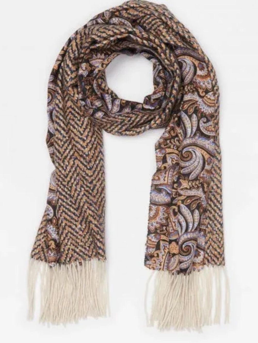 J McLaughlin Jaipur Paisley Reversible Fringe Cashmere Scarf - NWT